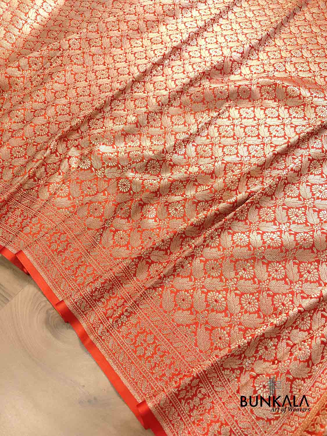 Burnt Orange Mashru Silk Brocade Weaved Banarasi Saree