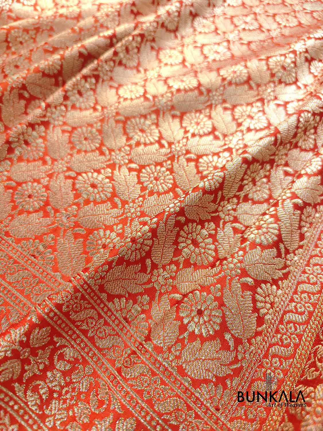 Burnt Orange Mashru Silk Brocade Weaved Banarasi Saree