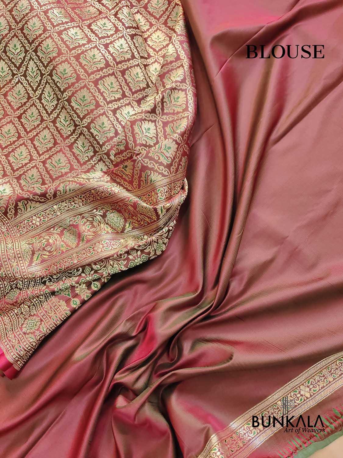 Maroon ane Green Mashru Silk Brocade Weaved Banarasi Saree