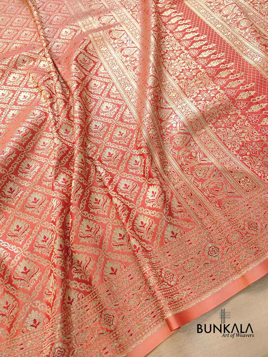 Peach Pink Two Tone Mashru Silk Brocade Weaved Banarasi Saree