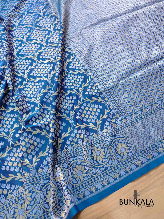 Blue Jangla Banarasi Silk Saree