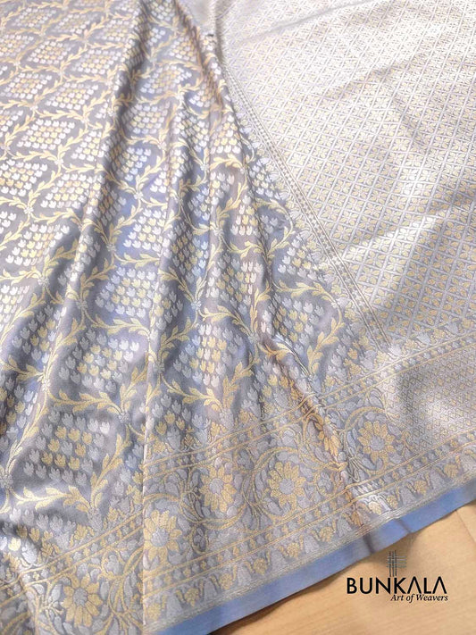 Grey Jangla Banarasi Silk Saree