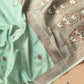 Pastel Green Pure Katan Silk Antique Zari Allover Small Kadwa Handweaved Buti Banarasi Saree