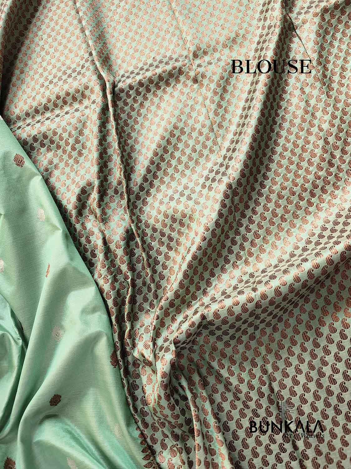 Pastel Green Pure Katan Silk Antique Zari Allover Small Kadwa Handweaved Buti Banarasi Saree