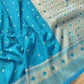 Peacock Blue Jamewar Weaved Soft Mashru Silk Floral Jaal Design Banarasi Saree