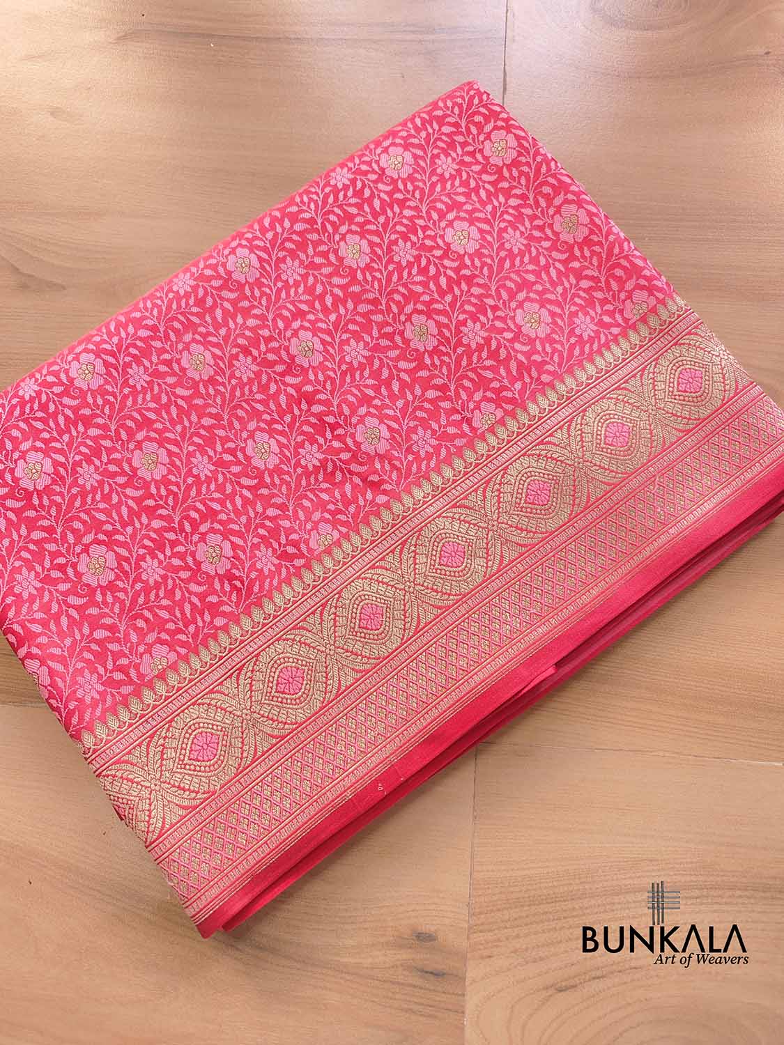 Pink Jamewar Weaved Soft Mashru Silk Floral Jaal Design Banarasi Saree