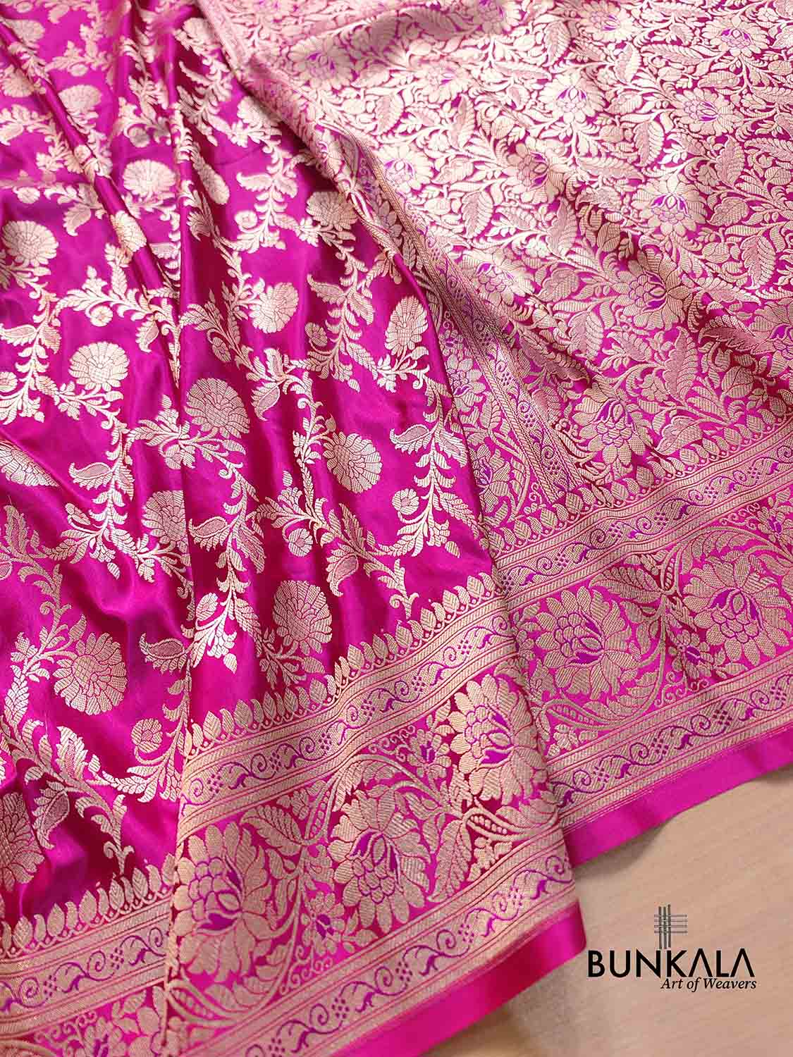 Pink Floral Jaal Banarasi Mashru Silk Saree