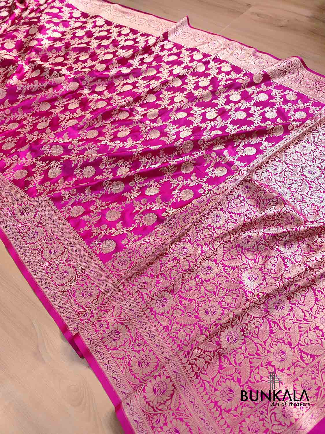 Pink Floral Jaal Banarasi Mashru Silk Saree