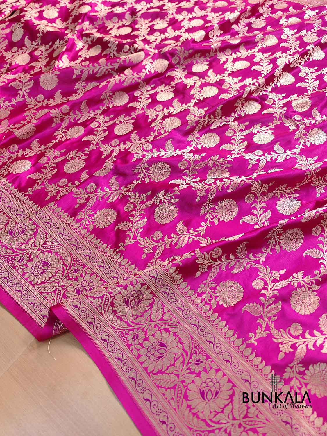 Pink Floral Jaal Banarasi Mashru Silk Saree