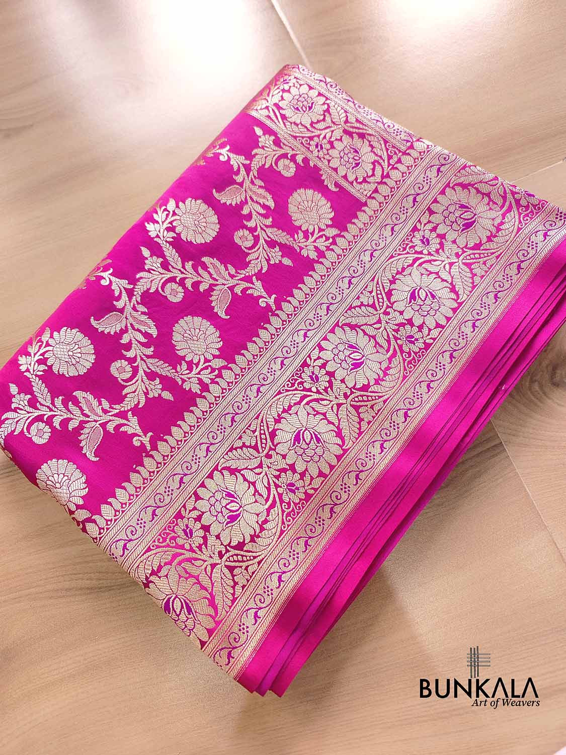 Pink Floral Jaal Banarasi Mashru Silk Saree