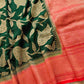 Bottle Green Pure Georgette Handloom Banarasi Saree with Red Contrast Border