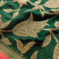 Bottle Green Pure Georgette Handloom Banarasi Saree with Red Contrast Border