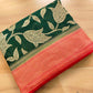 Bottle Green Pure Georgette Handloom Banarasi Saree with Red Contrast Border