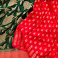 Bottle Green Pure Georgette Handloom Banarasi Saree with Red Contrast Border