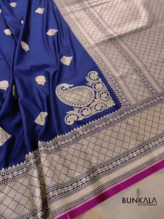 Navy Blue Koniya Buta Banarasi Mashru Silk Saree