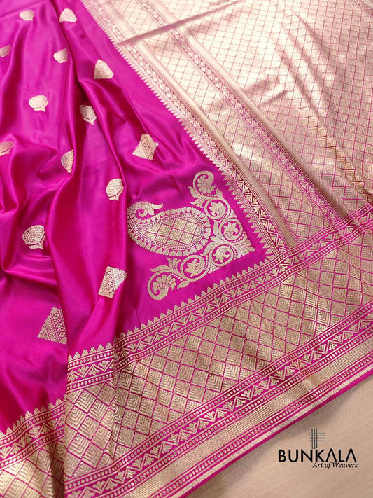 Hot Pink Koniya Buta Banarasi Mashru Silk Saree