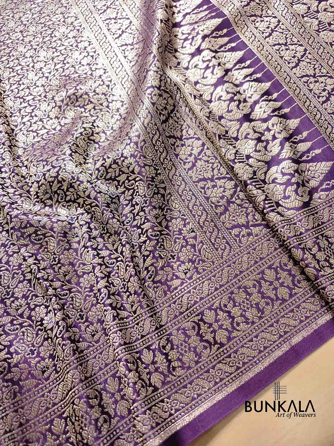 Dark Purple Mashru Silk Silver Zari Brocade Weaved Banarasi Saree