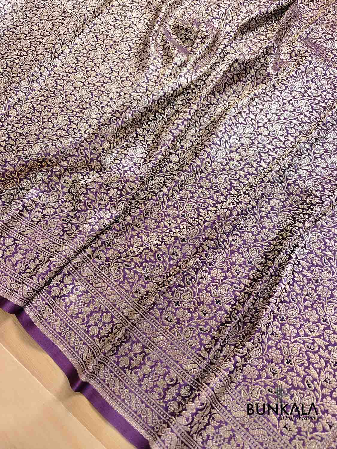 Dark Purple Mashru Silk Silver Zari Brocade Weaved Banarasi Saree