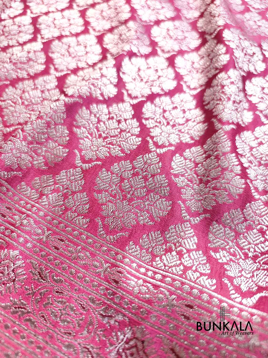 Gajri Pink Mashru Silk Silver Zari Brocade Weaved Banarasi Saree