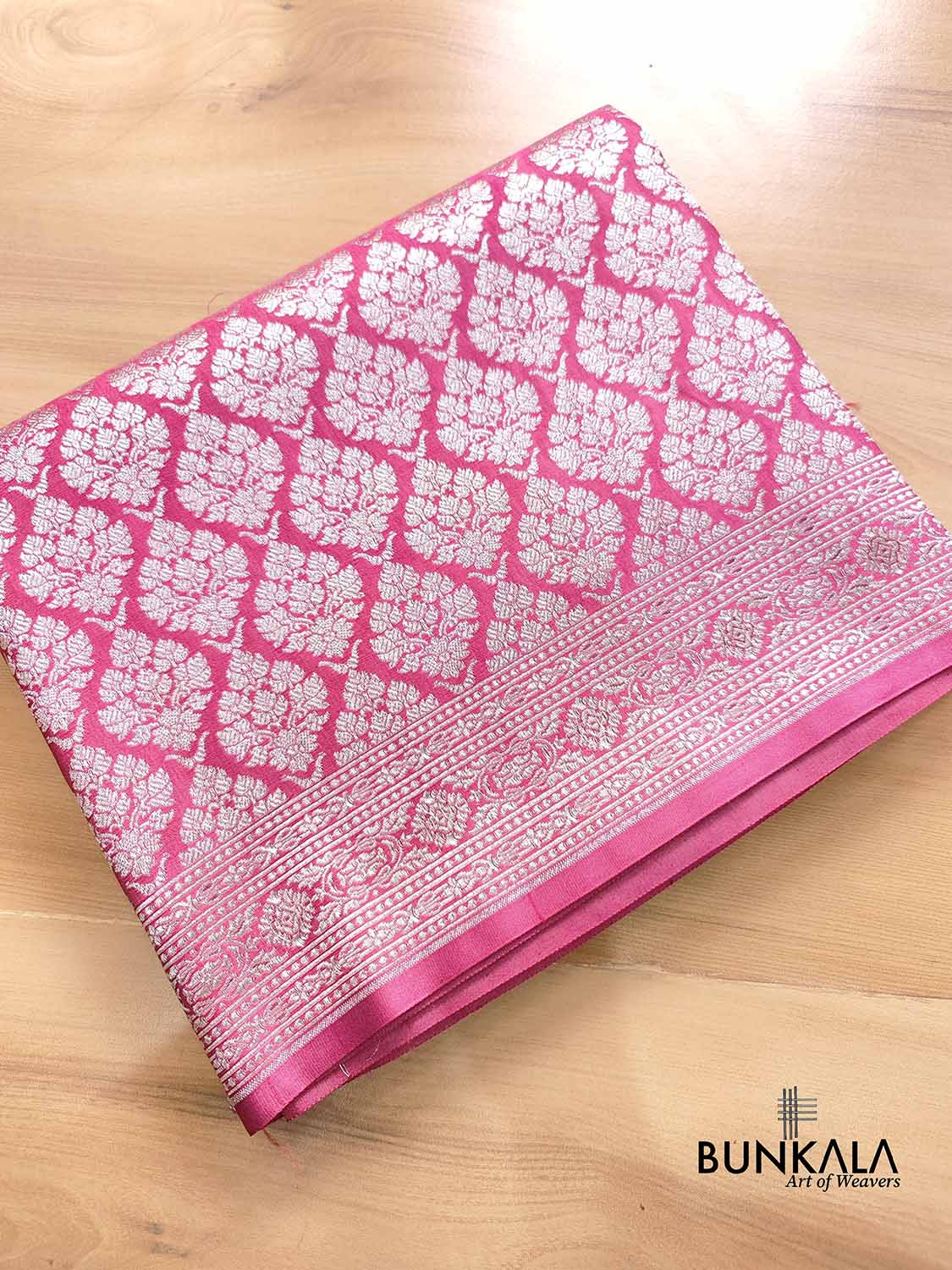 Gajri Pink Mashru Silk Silver Zari Brocade Weaved Banarasi Saree