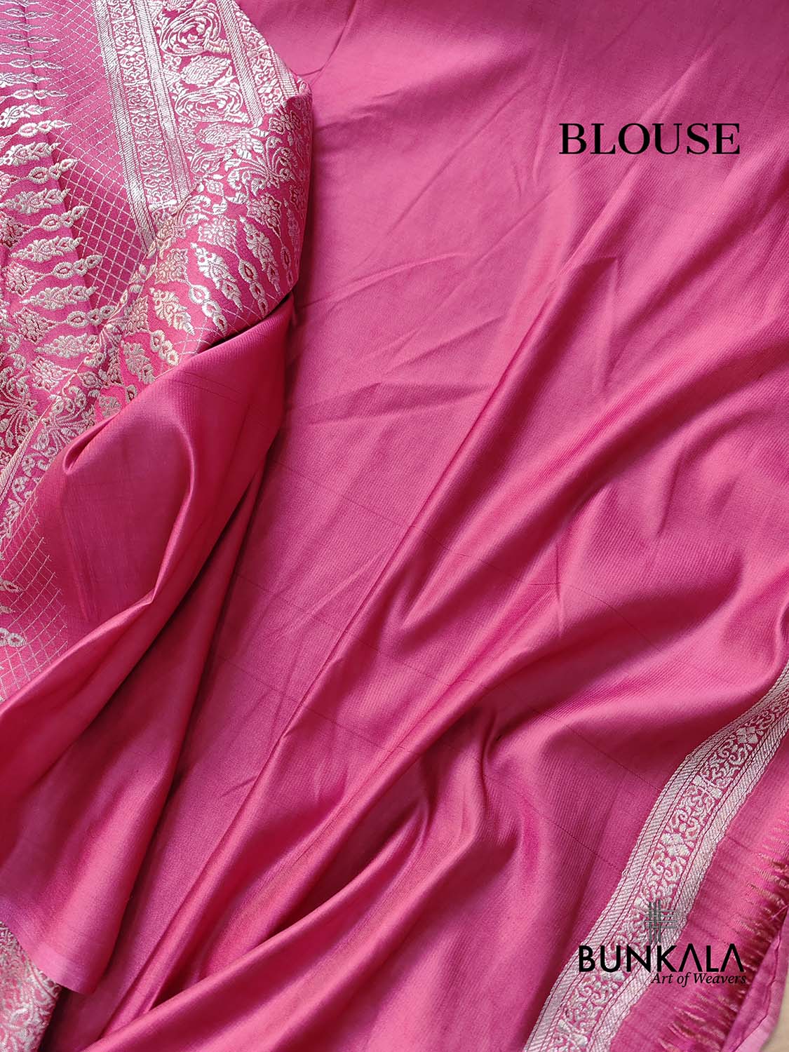 Gajri Pink Mashru Silk Silver Zari Brocade Weaved Banarasi Saree