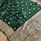 Bottle Green Soft Mashru Silk Allover Small Buti Weaved Banarasi Saree