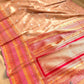 Beige Pure Tissue Katan Silk Kadwa Handweaved Allover Sona Rupa Small Buti with Multicolor Border Banarasi Saree