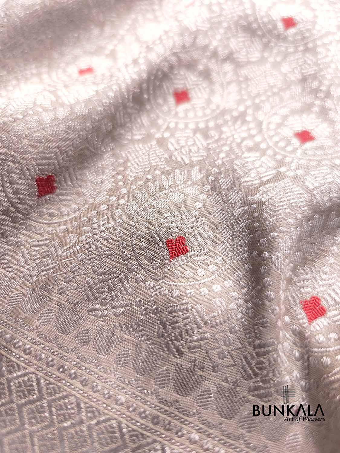 Silver Grey Pure Katan Silk Silver Zari Brocade Meenakari Handloom Banarasi Saree