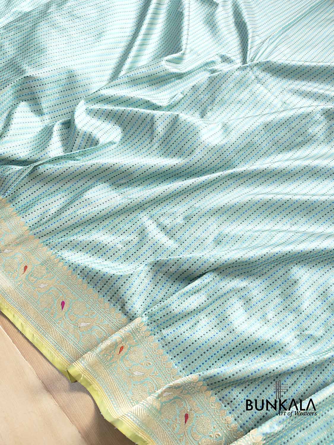 Ice Blue Geometrical Design Resham Tanchui Body Pure Katan Silk Handloom Meenakari Border and Pallu Banarasi Saree