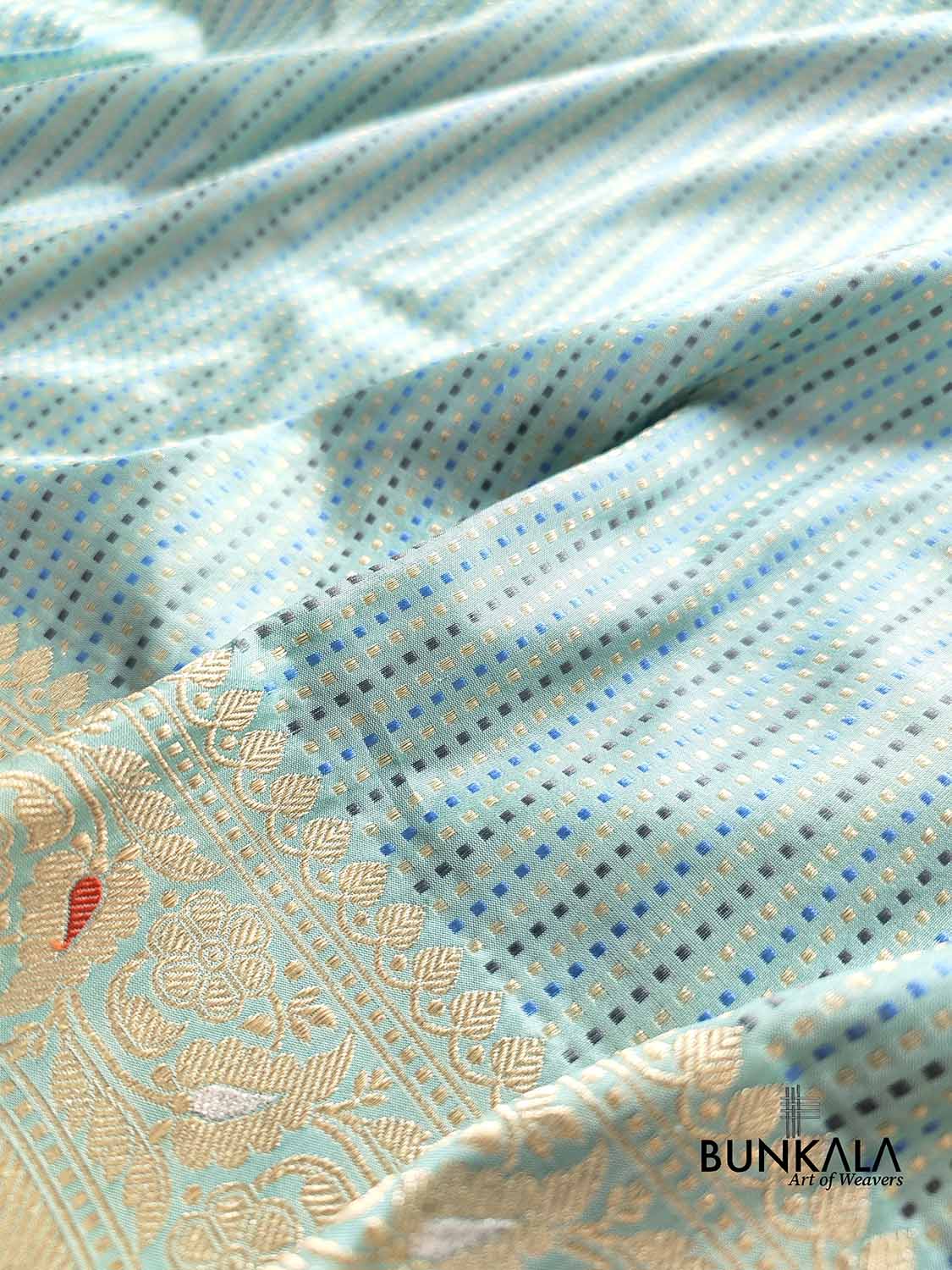 Ice Blue Geometrical Design Resham Tanchui Body Pure Katan Silk Handloom Meenakari Border and Pallu Banarasi Saree