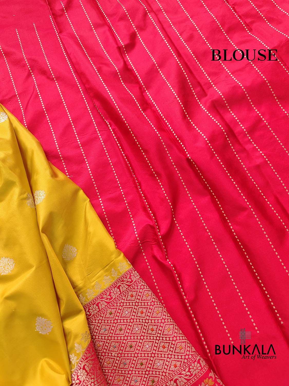 Bright Yellow Pure Katan Silk Double Tana Handloom Banarasi Saree with Red Contrast Meenakari Border