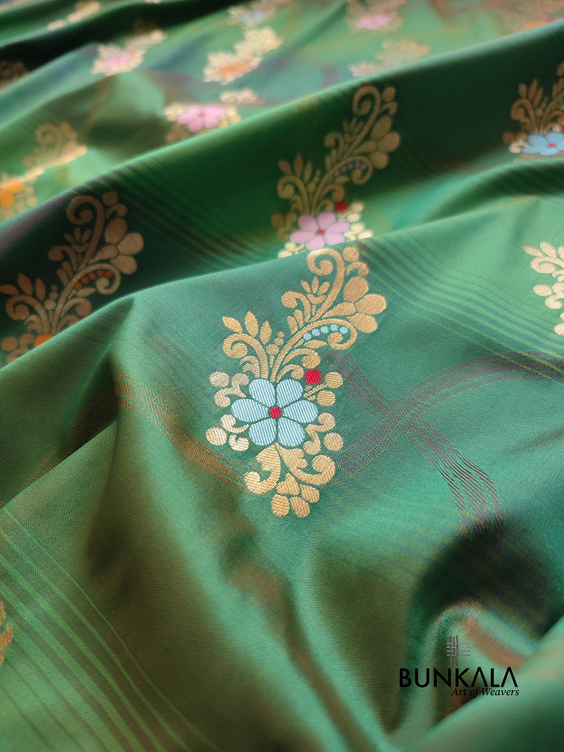 Green Two Tone Allover Buta Meenakari Silk Banarasi Saree