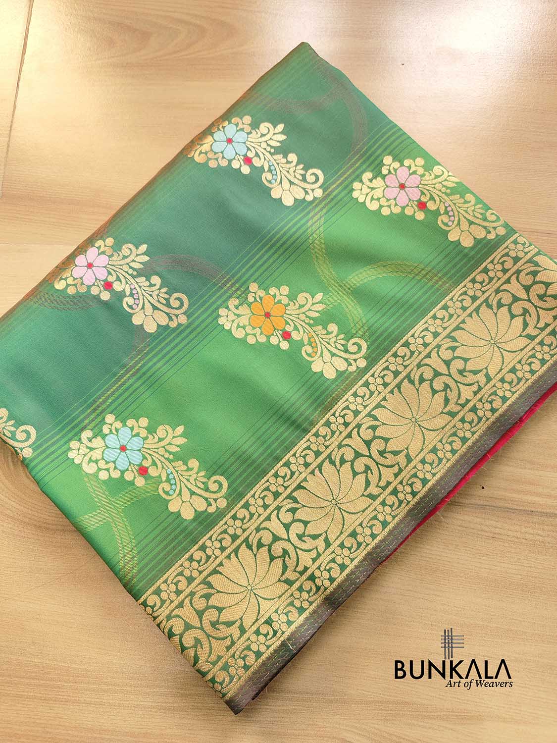 Green Two Tone Allover Buta Meenakari Silk Banarasi Saree