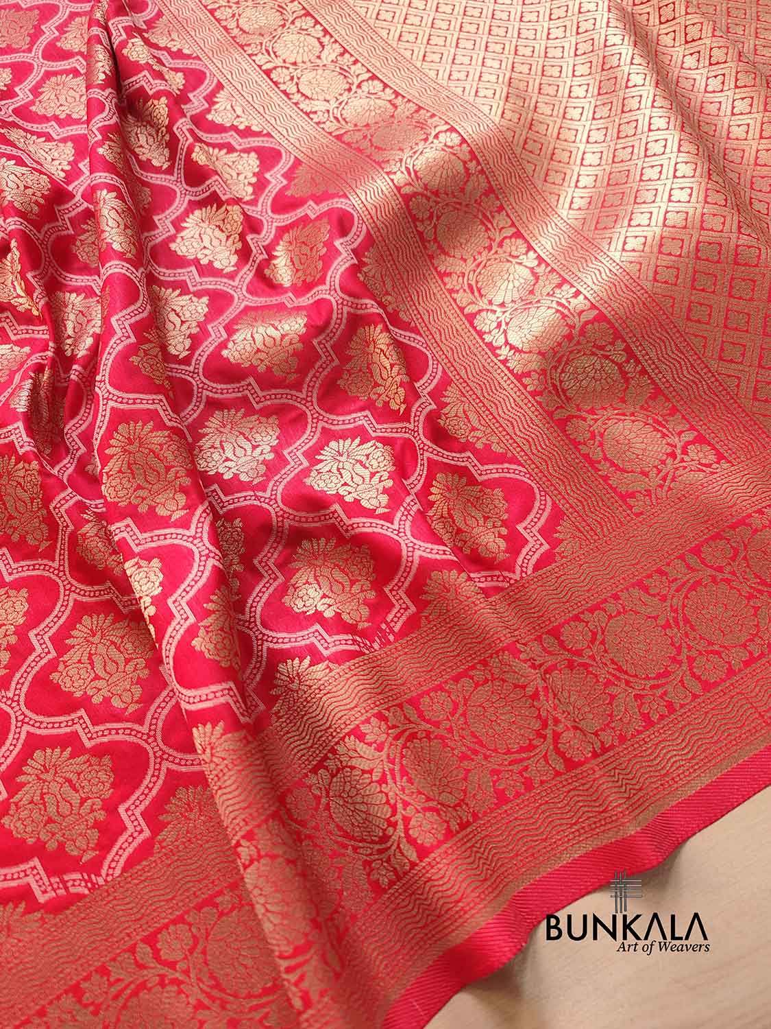 Vermillion Red Bandhani Banarasi Saree- Frontier Raas