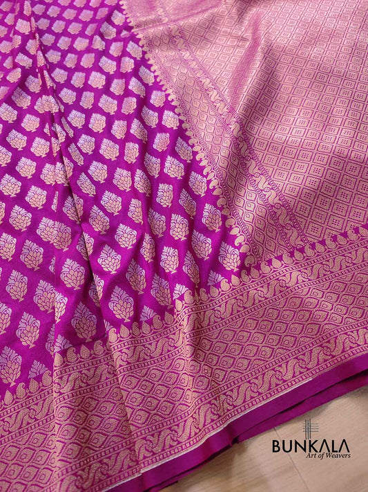 Magenta Pink Buti Banarasi Silk Saree