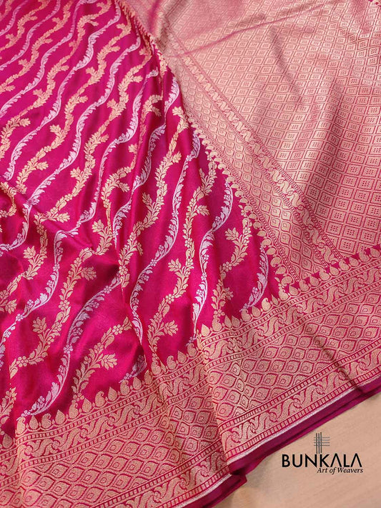 Shot Pink Leheriya Banarasi Silk Saree