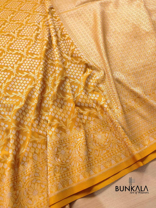 Mustard Yellow Jangla Banarasi Silk Saree