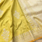 Yellow Greenish Pure Katan Silk Allover Silver Zari Hand Woven Kadwa Buta Ektara Banarasi Saree