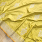 Yellow Greenish Pure Katan Silk Allover Silver Zari Hand Woven Kadwa Buta Ektara Banarasi Saree