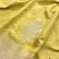 Yellow Greenish Pure Katan Silk Allover Silver Zari Hand Woven Kadwa Buta Ektara Banarasi Saree