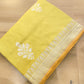 Yellow Greenish Pure Katan Silk Allover Silver Zari Hand Woven Kadwa Buta Ektara Banarasi Saree