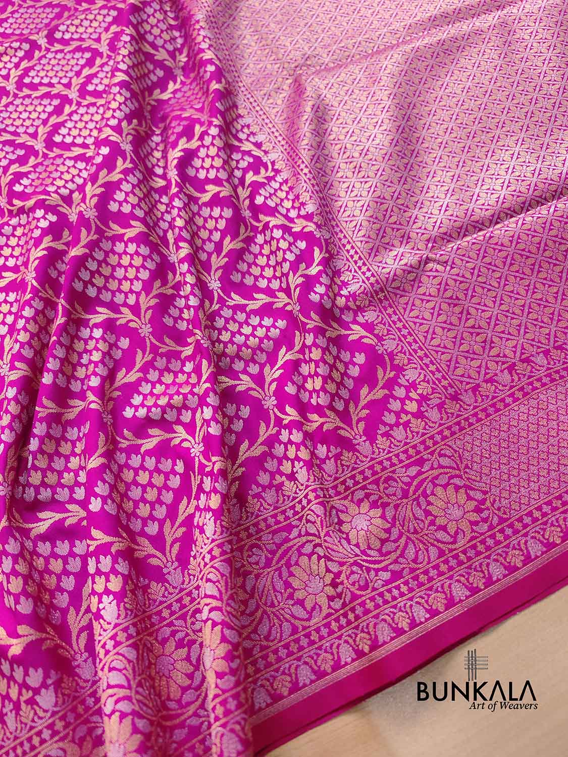 Pink Jangla Banarasi Silk Saree