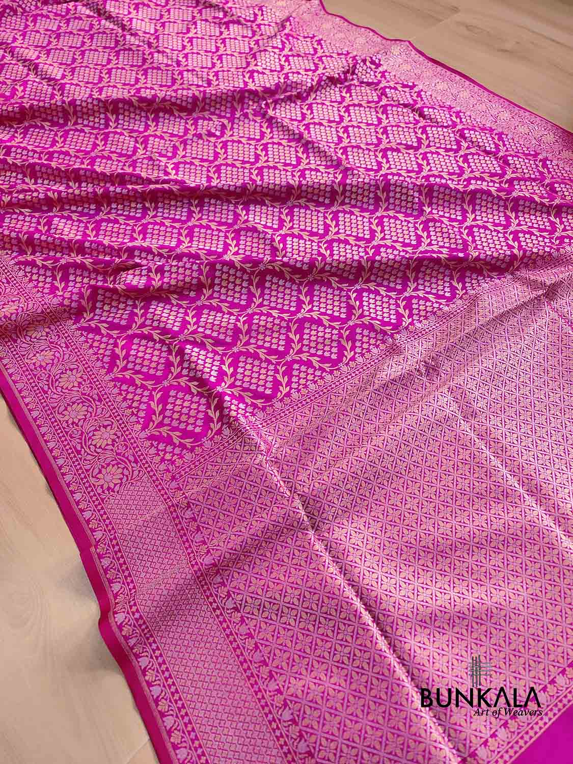 Pink Jangla Banarasi Silk Saree