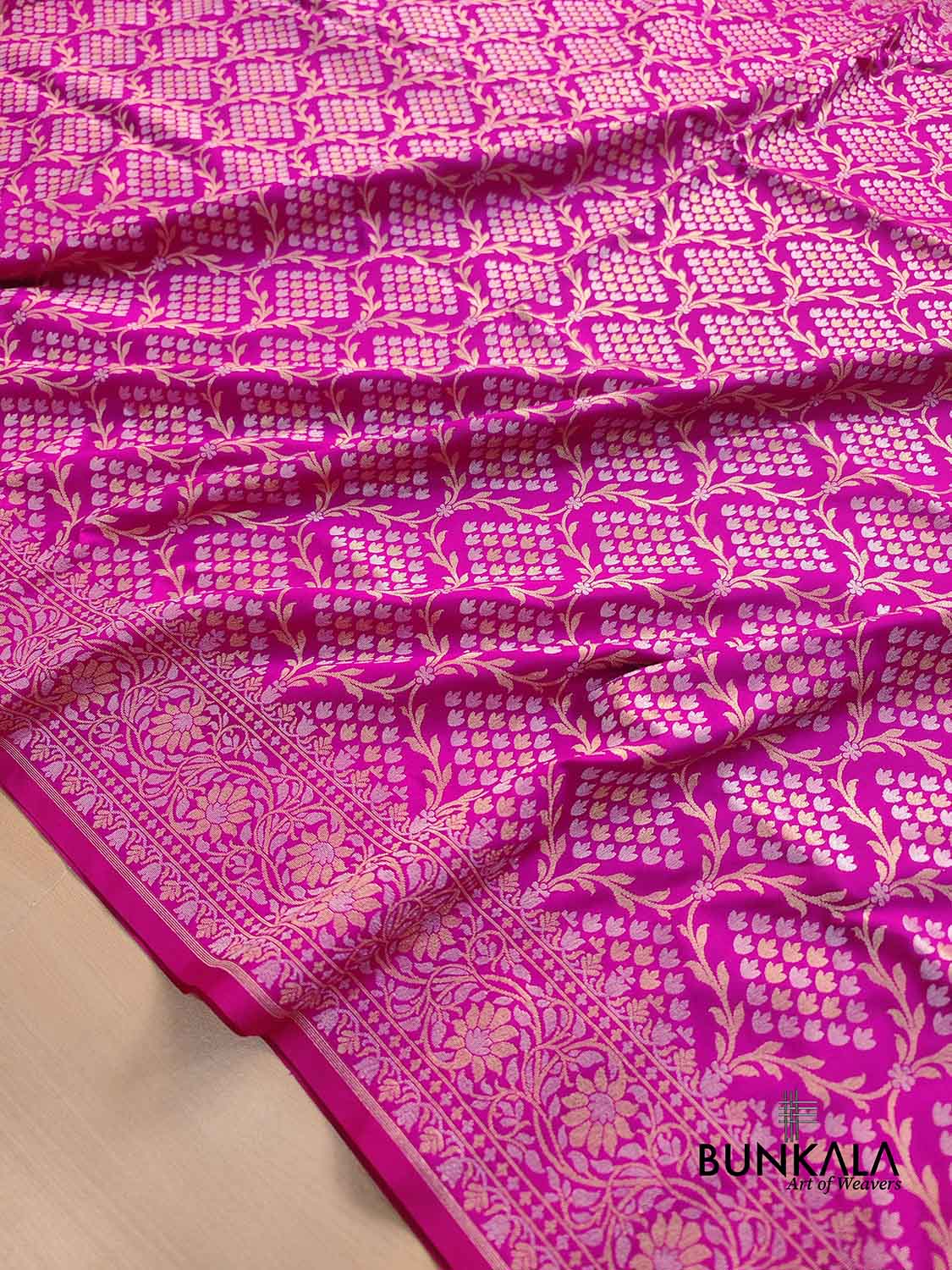 Pink Jangla Banarasi Silk Saree