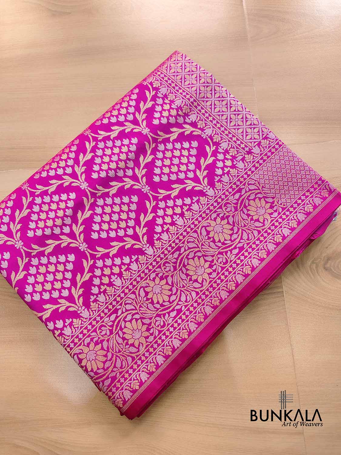 Pink Jangla Banarasi Silk Saree