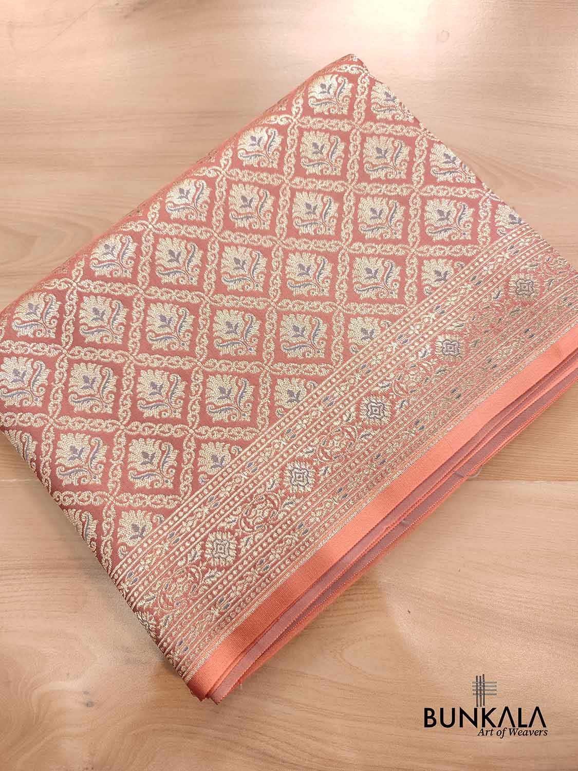 Glimmering Peach Meenakari Mashru Silk Banarasi Saree