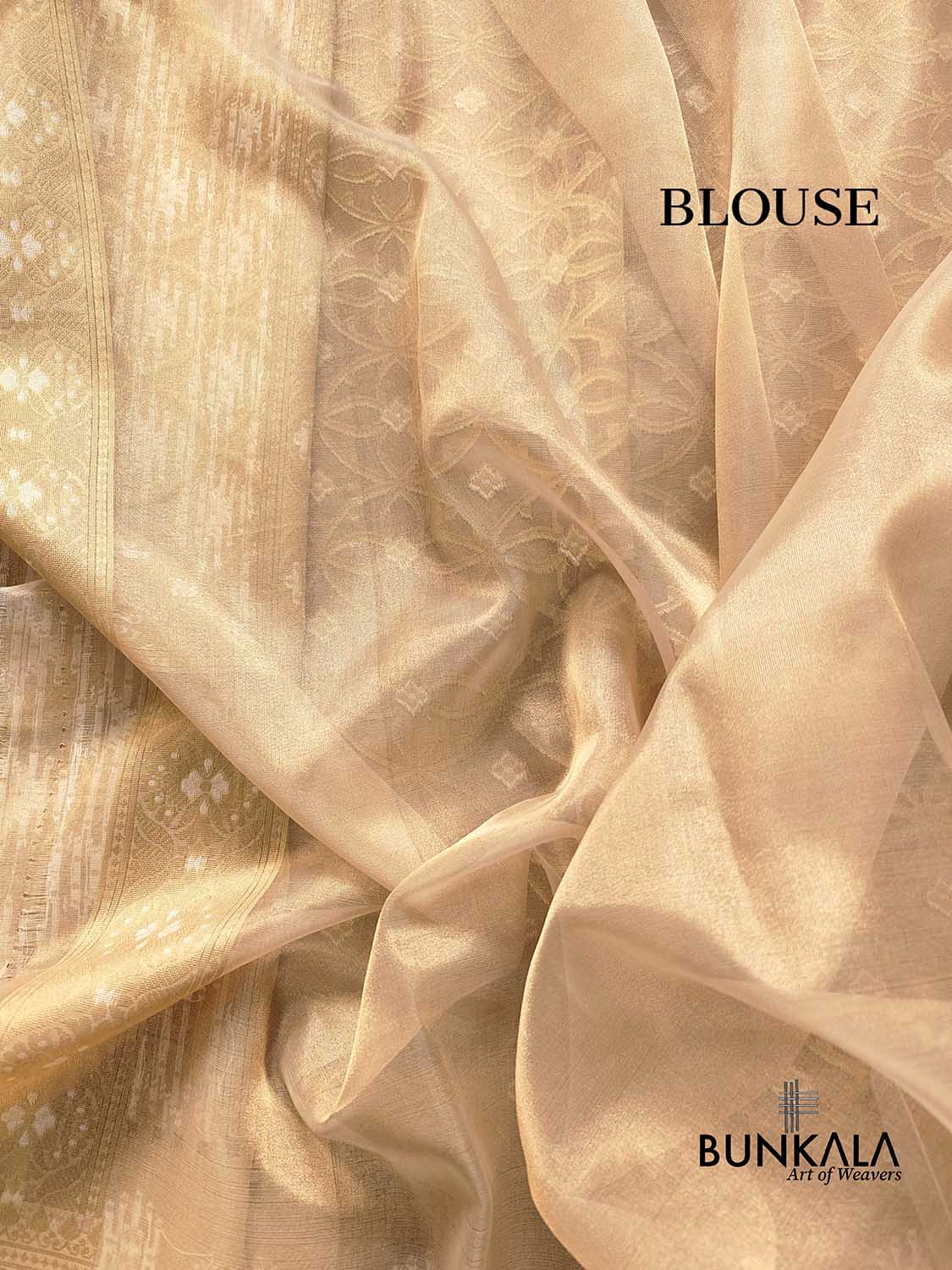 Golden Tissue Silk Geormetrical Design Resham Handweaved Banarasi Saree