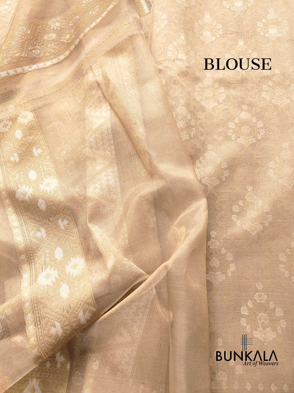 Golden Tissue Silk Floral Buta Jaal Design Resham Handweaved Banarasi Saree