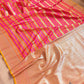 Pink and Orange Two Tone Color Mashru Silk Striped Design Jamewar Weaved Banarasi Saree