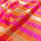 Pink and Orange Two Tone Color Mashru Silk Striped Design Jamewar Weaved Banarasi Saree